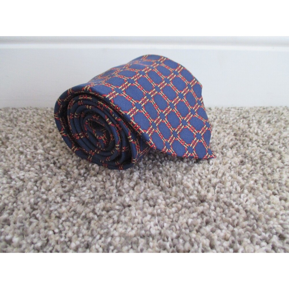 Hermès Vintage Woven Geometric Rings Silk Neck Tie Made In France 54